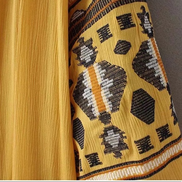 SOLD OUT Yellow Bohemian Embroidered Button Up Tunic Dress - Picture 4 of 6